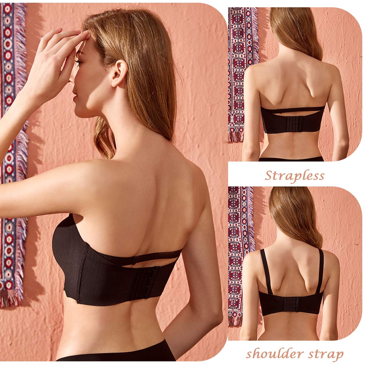 Women Push Up Bandeau Bra Convertible Strapless Bras No Wire Lift Up Bra