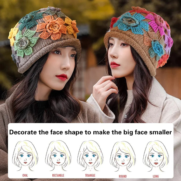 Gradient Colored Flower Handmade Knitted Pile Hat